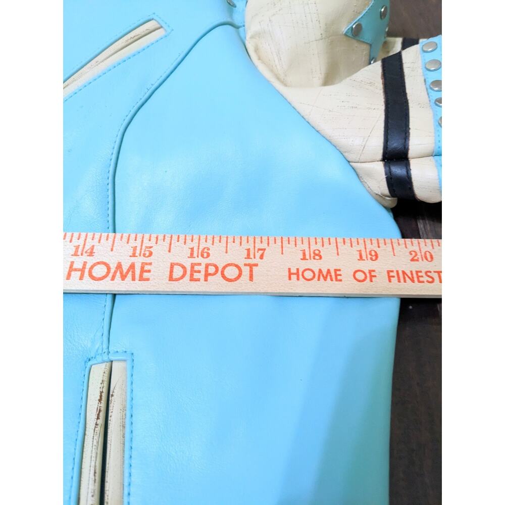 Wilson's RARE Vintage Aqua Leather Maxima Star Distressed Jacket Size L Large - Picture 9 of 11
